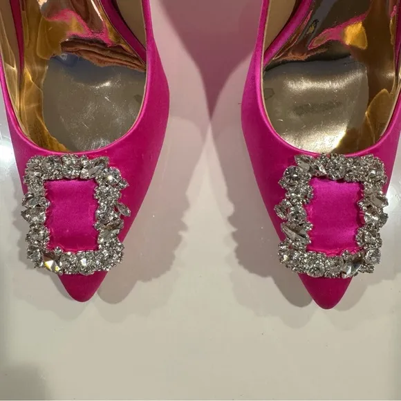 Badgley Mischka Cher Pump Pink Satin Heels with Embellishments