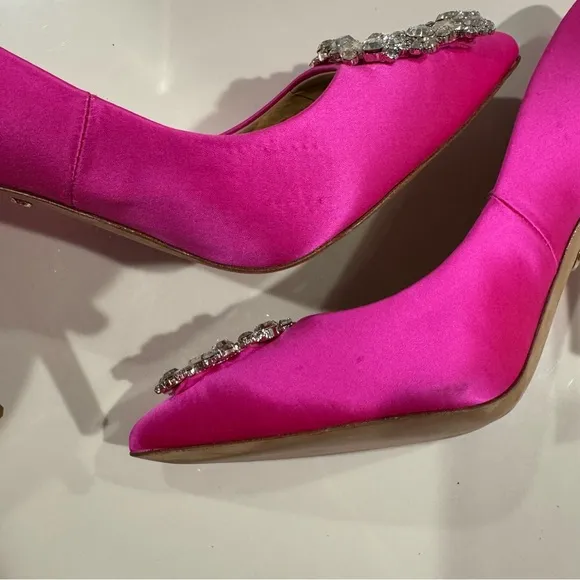 Badgley Mischka Cher Pump Pink Satin Heels with Embellishments