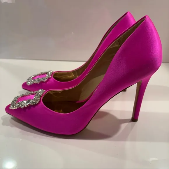 Badgley Mischka Cher Pump Pink Satin Heels with Embellishments