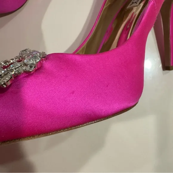 Badgley Mischka Cher Pump Pink Satin Heels with Embellishments