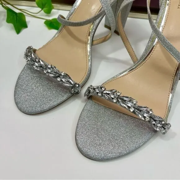 Badgley Mischka Daphne Embellished Strappy  Sandal in Silver Size 9.5