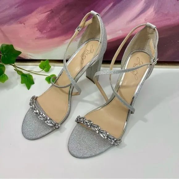 Badgley Mischka Daphne Embellished Strappy  Sandal in Silver Size 9.5