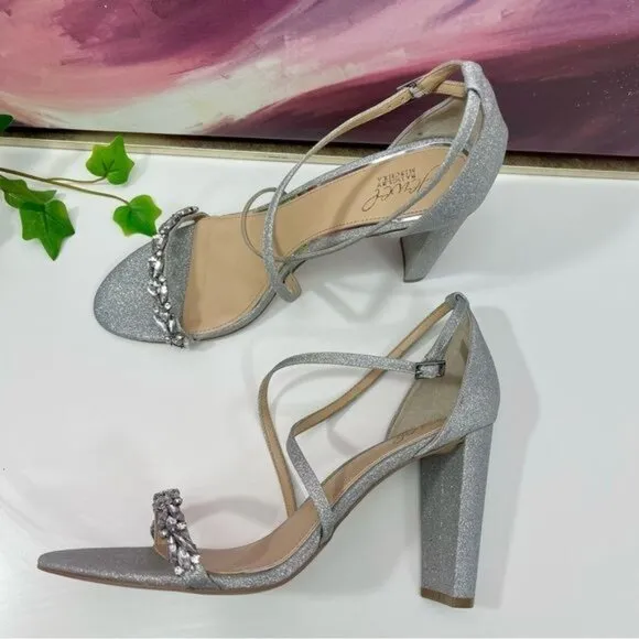 Badgley Mischka Daphne Embellished Strappy  Sandal in Silver Size 9.5
