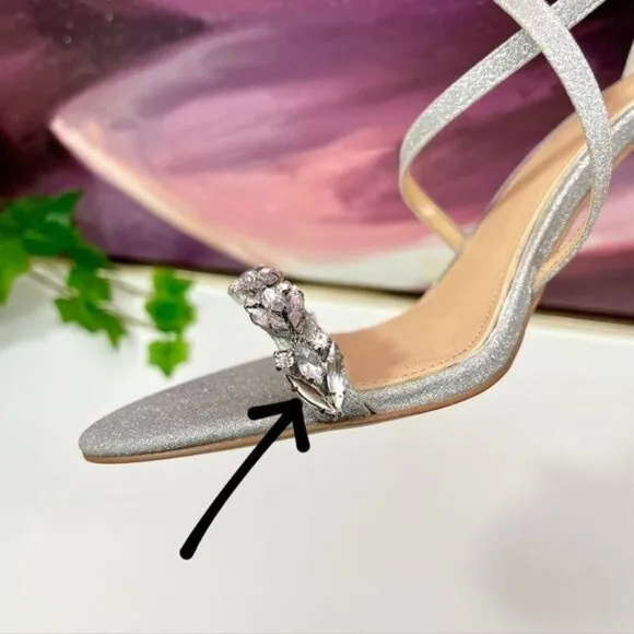 Badgley Mischka Daphne Embellished Strappy  Sandal in Silver Size 9.5