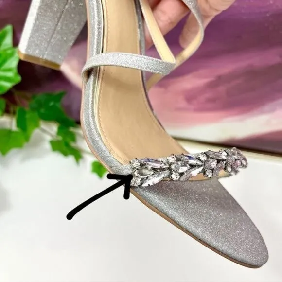 Badgley Mischka Daphne Embellished Strappy  Sandal in Silver Size 9.5