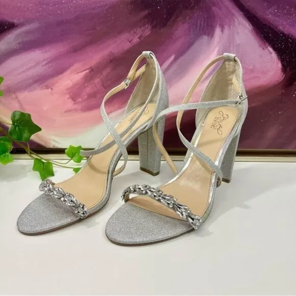 Badgley Mischka Daphne Embellished Strappy  Sandal in Silver Size 9.5