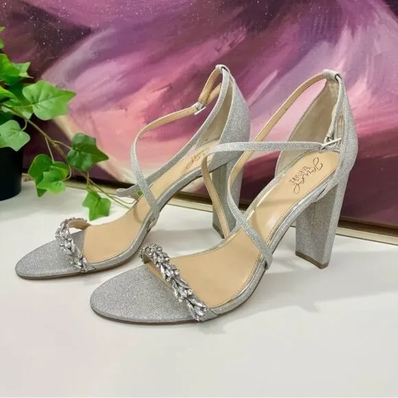 Badgley Mischka Daphne Embellished Strappy  Sandal in Silver Size 9.5
