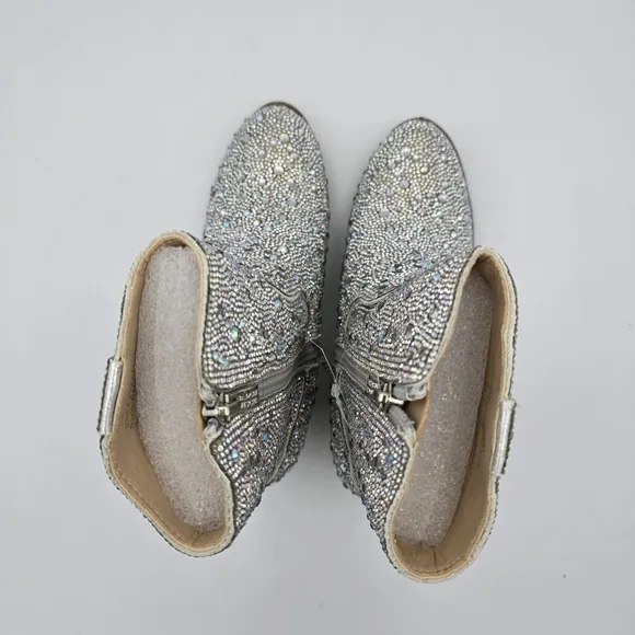 Badgley Mischka Girls’ Sparkly Cowgirl Boots, Silver Rhinestones