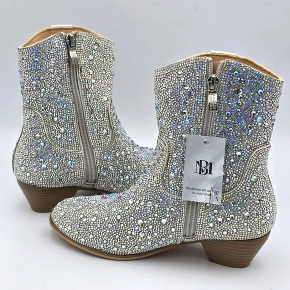 Badgley Mischka Girls’ Sparkly Cowgirl Boots, Silver Rhinestones