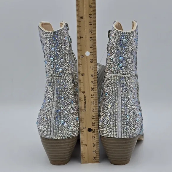 Badgley Mischka Girls’ Sparkly Cowgirl Boots, Silver Rhinestones