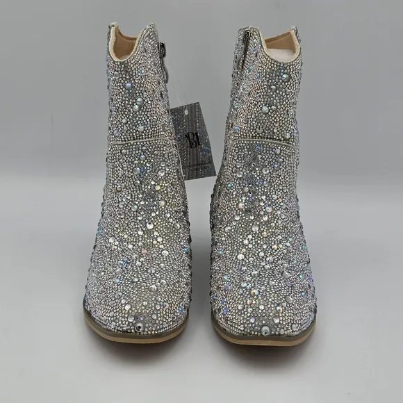 Badgley Mischka Girls’ Sparkly Cowgirl Boots, Silver Rhinestones