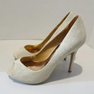 Badgley Mischka Heels Size 7.5 Shoe Metallic Gold Glitter Peep Toe Stiletto