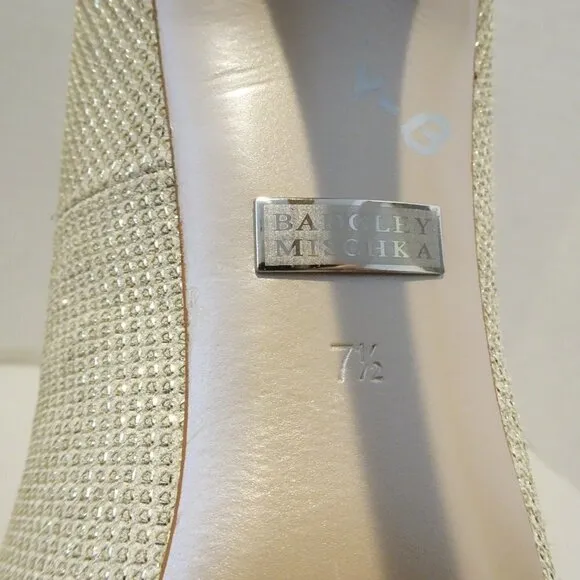 Badgley Mischka Heels Size 7.5 Shoe Metallic Gold Glitter Peep Toe Stiletto