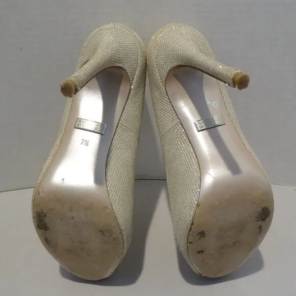 Badgley Mischka Heels Size 7.5 Shoe Metallic Gold Glitter Peep Toe Stiletto
