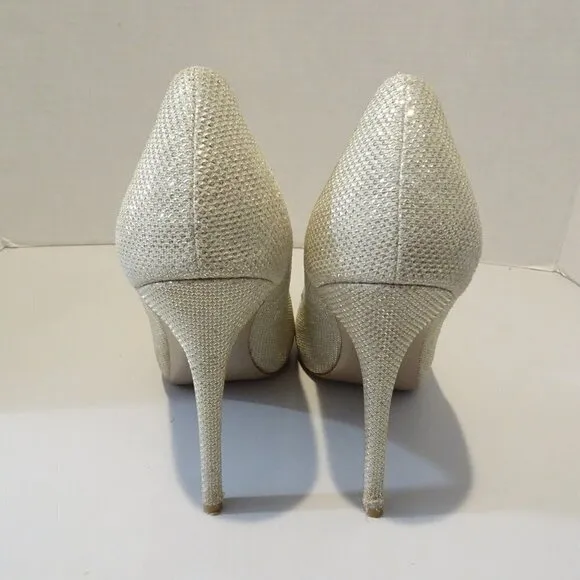 Badgley Mischka Heels Size 7.5 Shoe Metallic Gold Glitter Peep Toe Stiletto