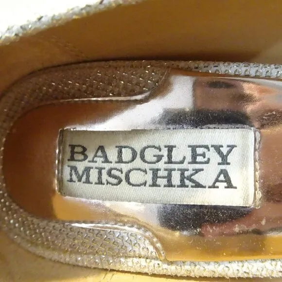 Badgley Mischka Heels Size 7.5 Shoe Metallic Gold Glitter Peep Toe Stiletto