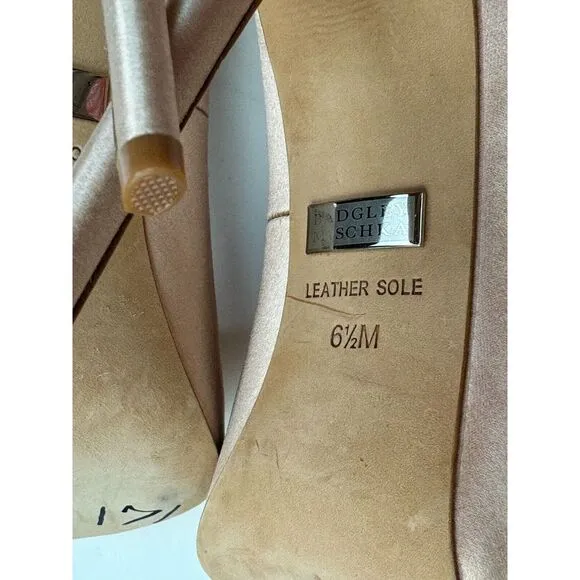 Badgley Mischka Kiara Embellished‎ Peep-toe Pump Women 6.5M NEW $245 Latte Satin