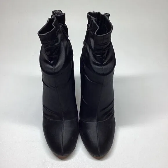 Badgley Mischka Kloe Black Satin Crystal Embellished Black Ankle boots Sizs 6.5