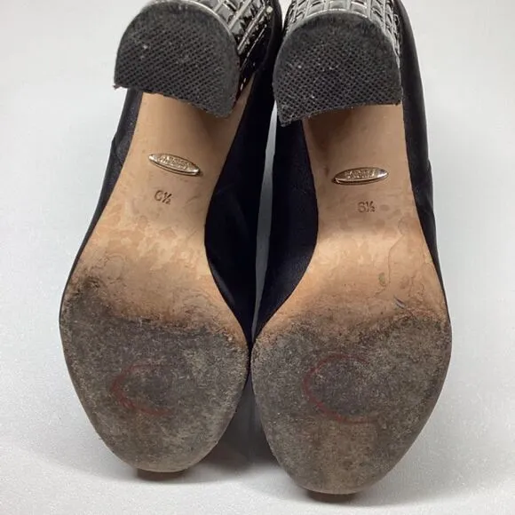Badgley Mischka Kloe Black Satin Crystal Embellished Black Ankle boots Sizs 6.5