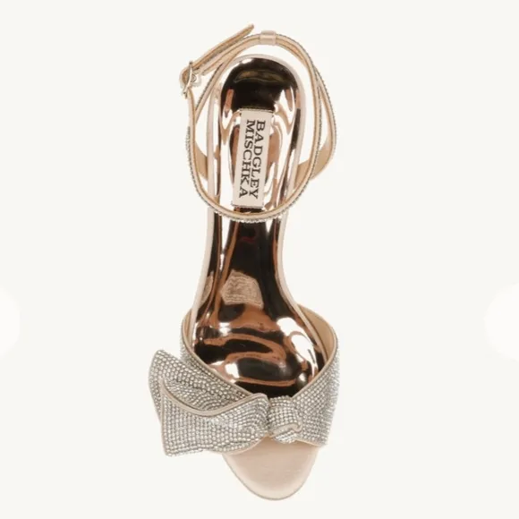 Badgley Mischka NWT Elegant Event Shoes In Champagne With Clear Crystals