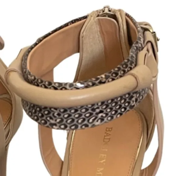𝅺badgley Mischka Peep-Toe Platform Pumps with Snake Print &amp; Buckle Ankle Strap.