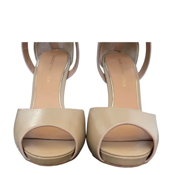 𝅺badgley Mischka Peep-Toe Platform Pumps with Snake Print &amp; Buckle Ankle Strap.