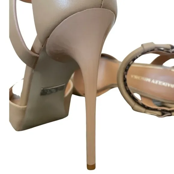 𝅺badgley Mischka Peep-Toe Platform Pumps with Snake Print &amp; Buckle Ankle Strap.