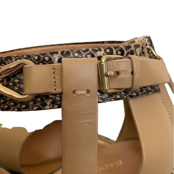 𝅺badgley Mischka Peep-Toe Platform Pumps with Snake Print &amp; Buckle Ankle Strap.