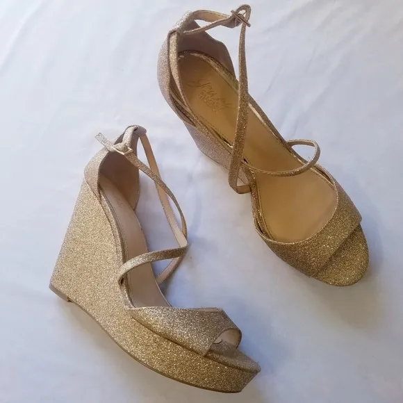 Badgley Mischka | Platform Gold Glitter Sandals