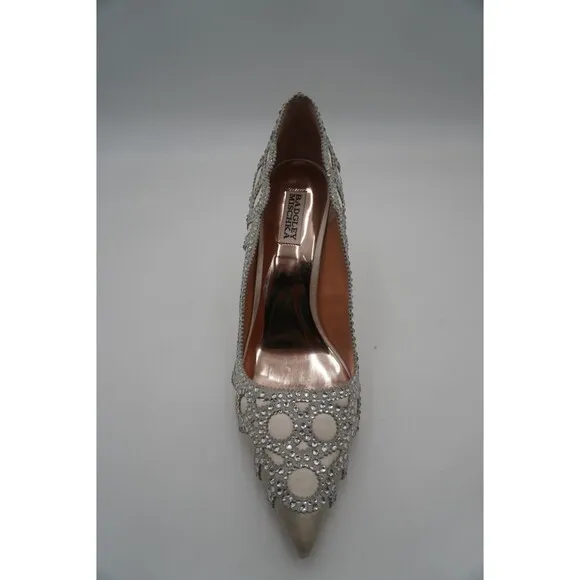 Badgley Mischka Rouge Sating Crystal Embellished Art Deco Pointed Toe Pump Sz 11