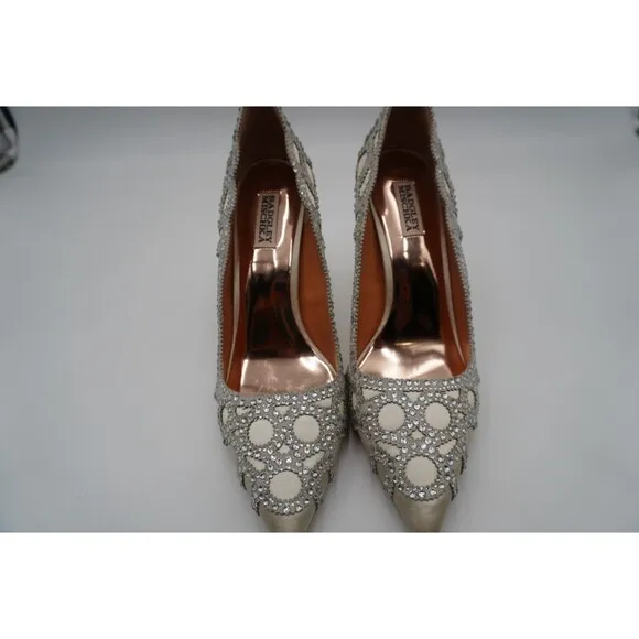 Badgley Mischka Rouge Sating Crystal Embellished Art Deco Pointed Toe Pump Sz 11
