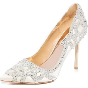 Badgley Mischka Rouge Sating Crystal Embellished Art Deco Pointed Toe Pump Sz 11