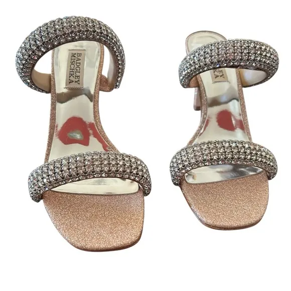 Badgley Mischka Sade Jeweled Double-Band Stiletto Heels Blush Gold NEW Size 6.5