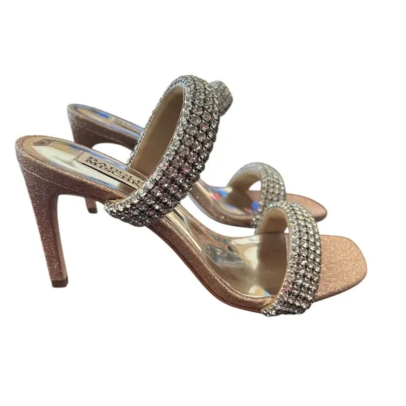 Badgley Mischka Sade Jeweled Double-Band Stiletto Heels Blush Gold NEW Size 6.5