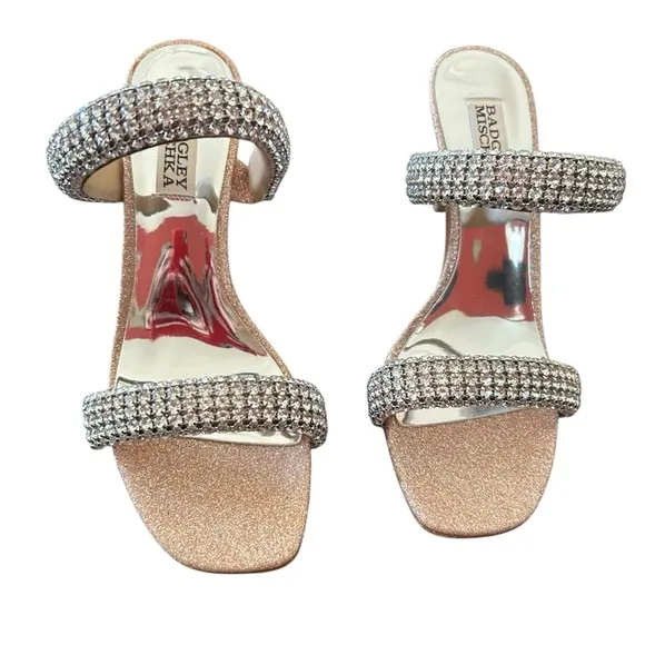 Badgley Mischka Sade Jeweled Double-Band Stiletto Heels Blush Gold NEW Size 6.5