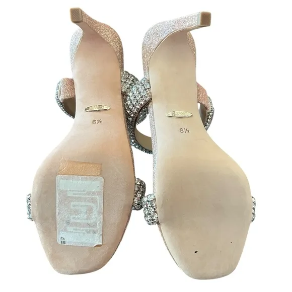 Badgley Mischka Sade Jeweled Double-Band Stiletto Heels Blush Gold NEW Size 6.5
