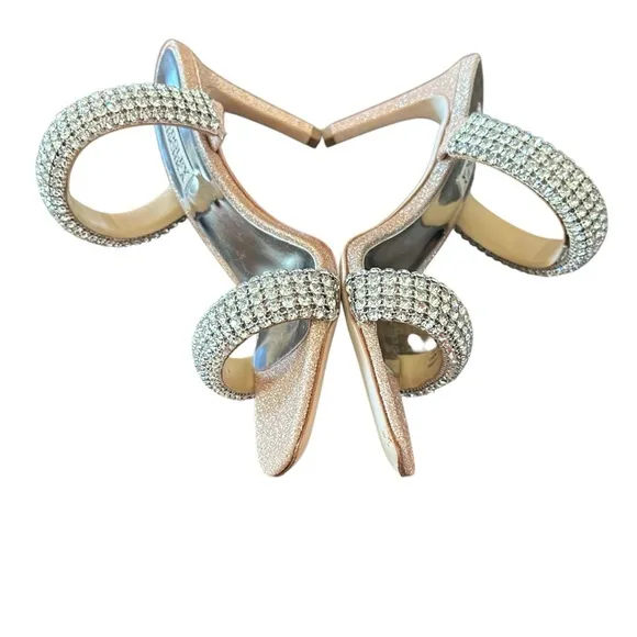 Badgley Mischka Sade Jeweled Double-Band Stiletto Heels Blush Gold NEW Size 6.5