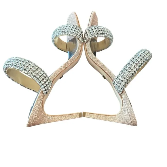 Badgley Mischka Sade Jeweled Double-Band Stiletto Heels Blush Gold NEW Size 6.5
