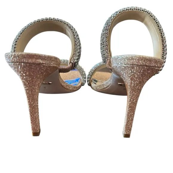 Badgley Mischka Sade Jeweled Double-Band Stiletto Heels Blush Gold NEW Size 6