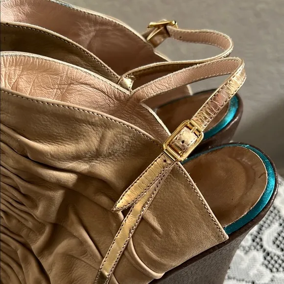 Baldan Tan Peep-Toe Wedge Sandals