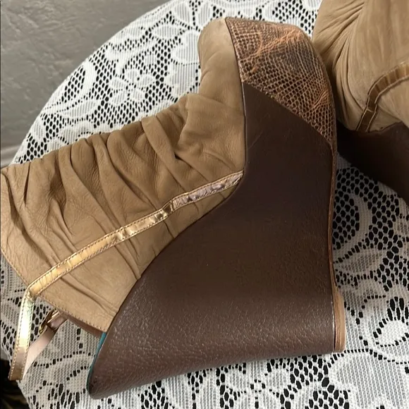 Baldan Tan Peep-Toe Wedge Sandals