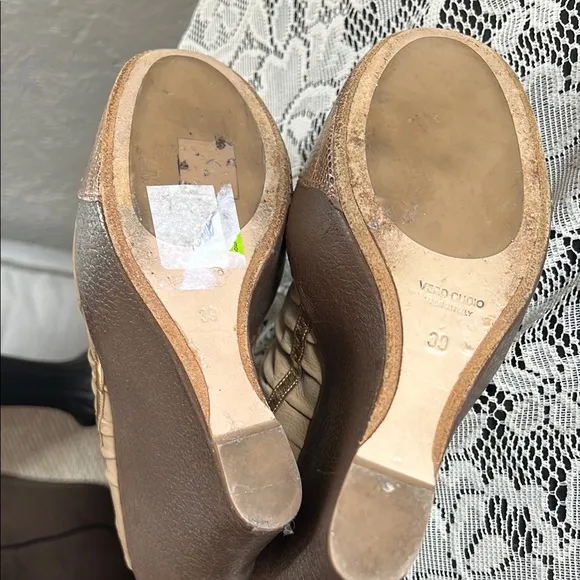 Baldan Tan Peep-Toe Wedge Sandals