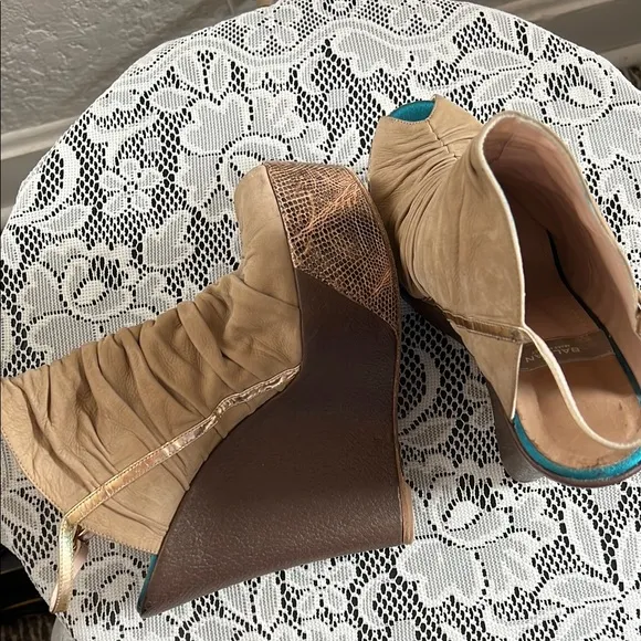 Baldan Tan Peep-Toe Wedge Sandals