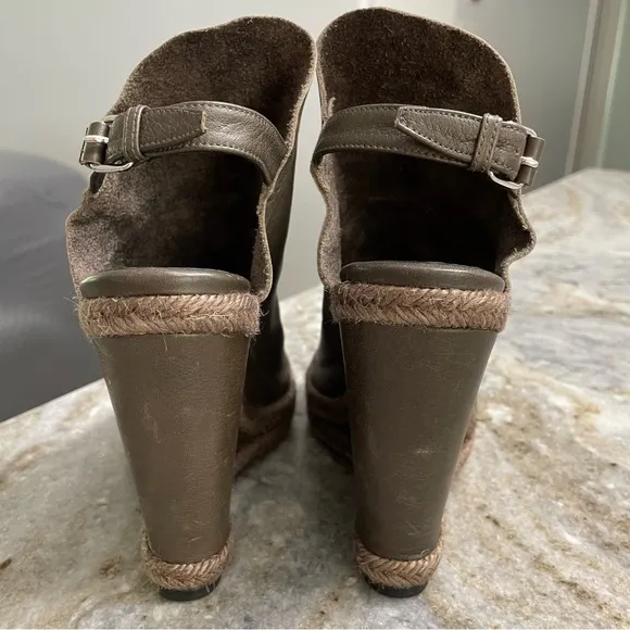 Balenciaga Glove Espadrille Leather Sandals Wedge Dark Olive Green Color 37