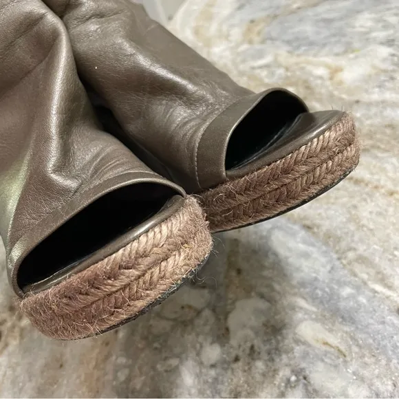 Balenciaga Glove Espadrille Leather Sandals Wedge Dark Olive Green Color 37