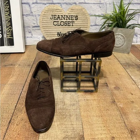 Bally Townsend Parawet Cigar Snuff Suede Broque Captoe Dress Shoes Sz 10.5D
