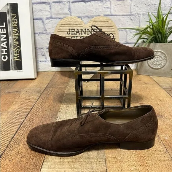 Bally Townsend Parawet Cigar Snuff Suede Broque Captoe Dress Shoes Sz 10.5D