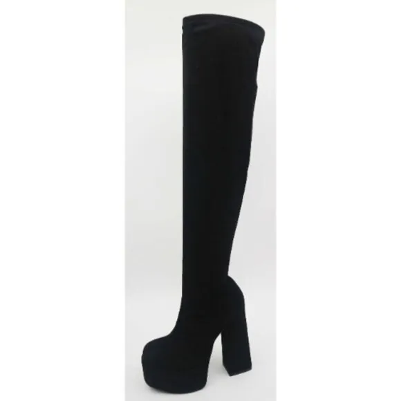 Bamboo Thick Platform Over The Knee Sock Boots Blksfs Size 10