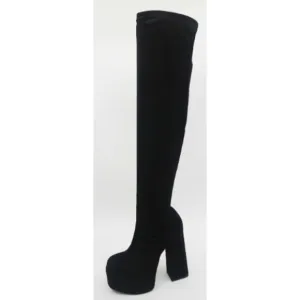 Bamboo Thick Platform Over The Knee Sock Boots Blksfs Size 10