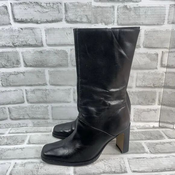 Bass Traynor Women's Size 8.5 Chunky Black Platform Mid Calf Zipper Y2K Boots